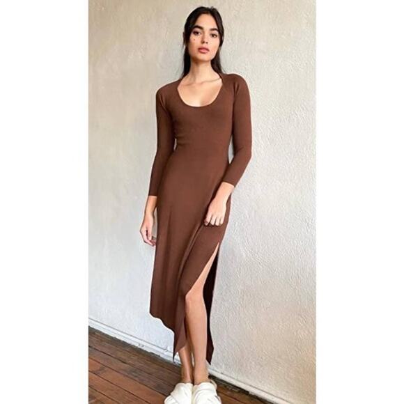 A.L.C. Harvey Rib-Knit Maxi Asymmetrical Hem Dress